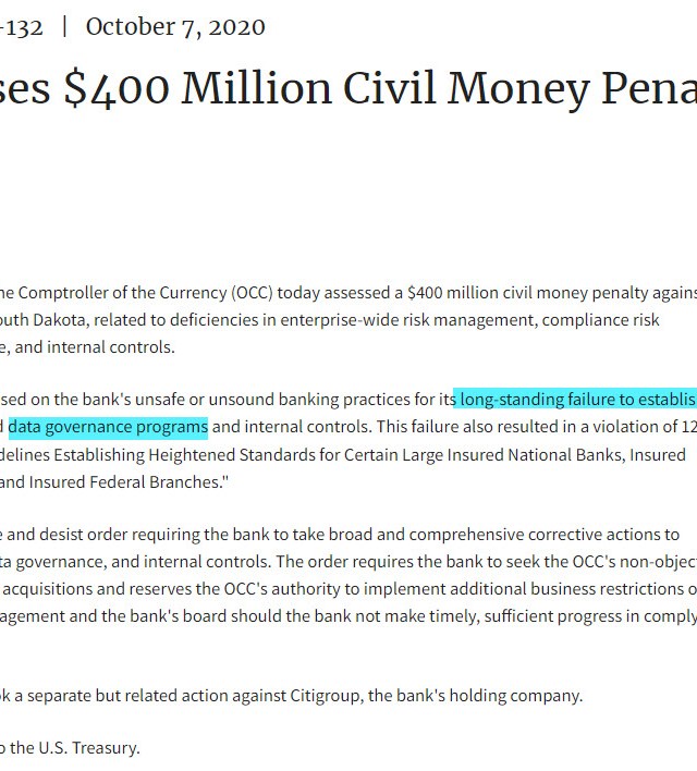 OCC News Release: $400 Million Penalty
