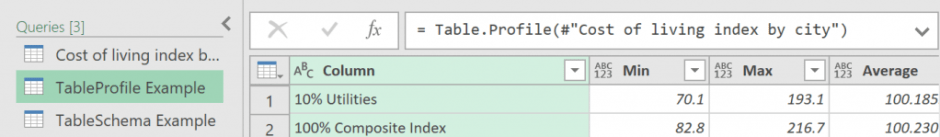 table profile function